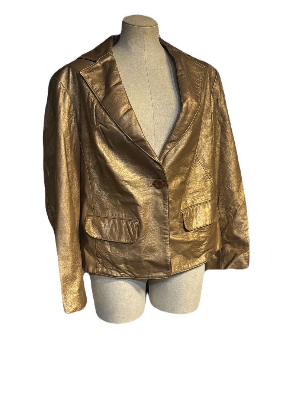 Nine West Metallic Gold Leather Blazer